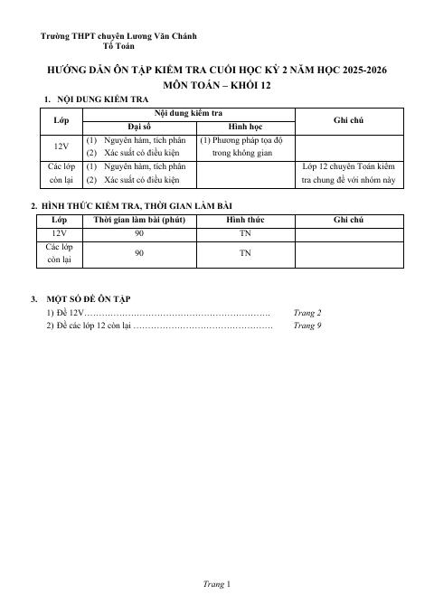 Đề thi Học kì 2 Toán 12 năm 2025-2026 trường chuyên Lương Văn Chánh (Đắk Lắk)